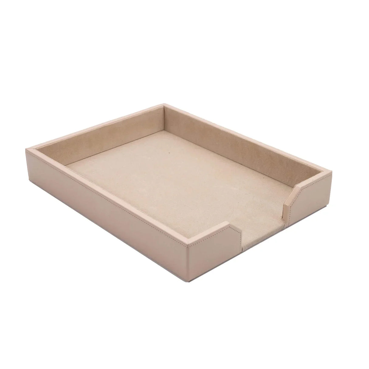 White bonded leather letter tray for office desk organization on white background