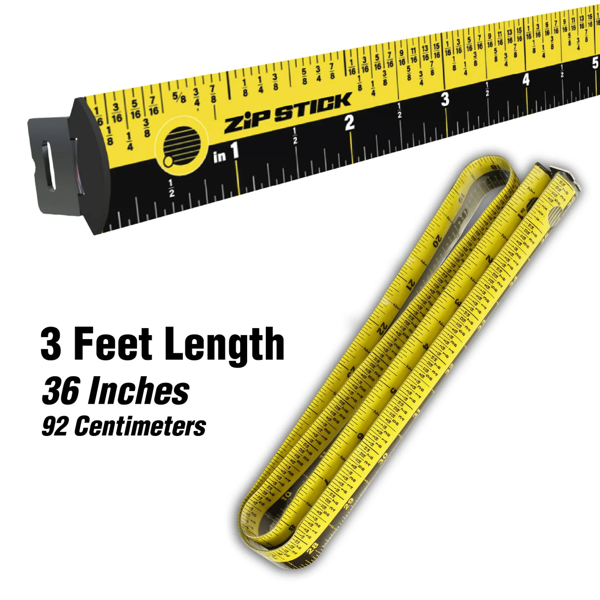 Yellow and black Zip Stick with 'Zip Stick' branding on a white background