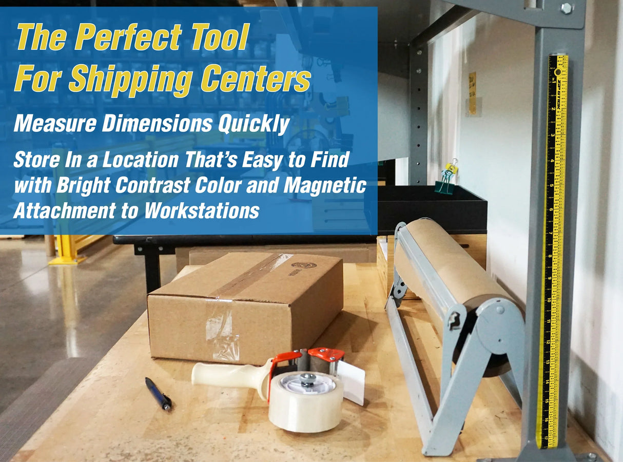 Zip Stick for shipping centers with text overlay on a warehouse background
