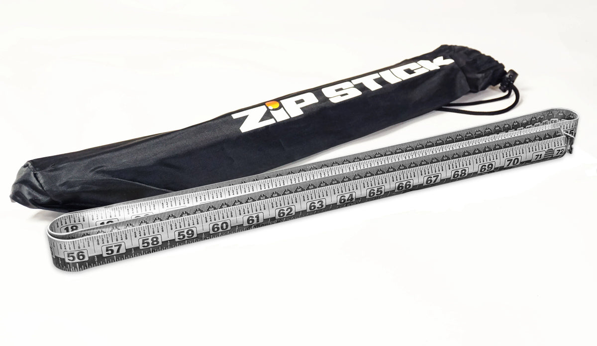 Victor® Zip Stick 72-inch ProSpan magnetic measuring tool with its black carrying case.