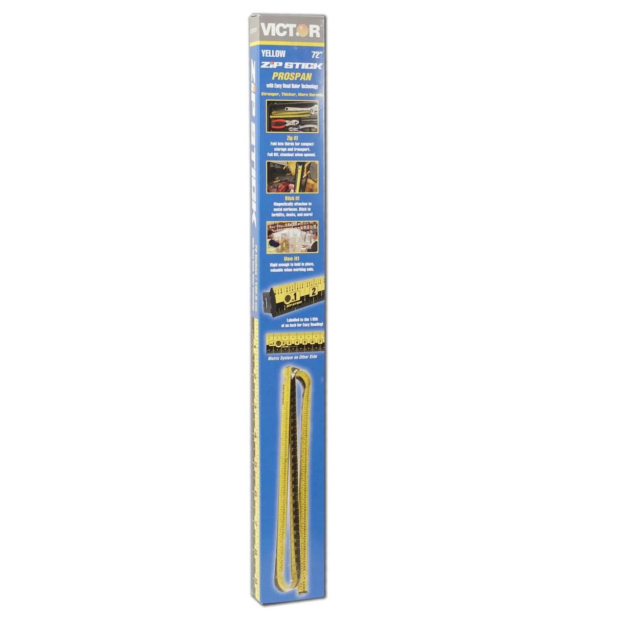 Yellow 72-inch Zip Stick Prospan ruler with magnetic feature and metric system