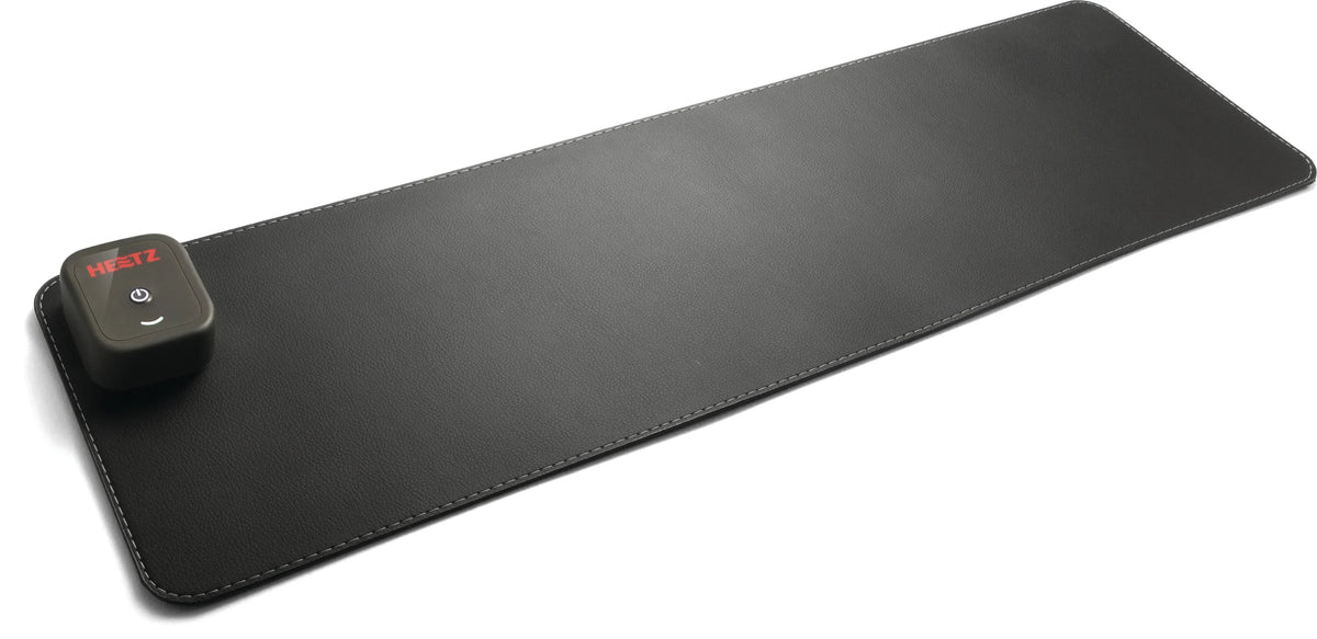 Victor® Heetz Small Grounding Desk Pad, a black heated earthing mat with a control unit.