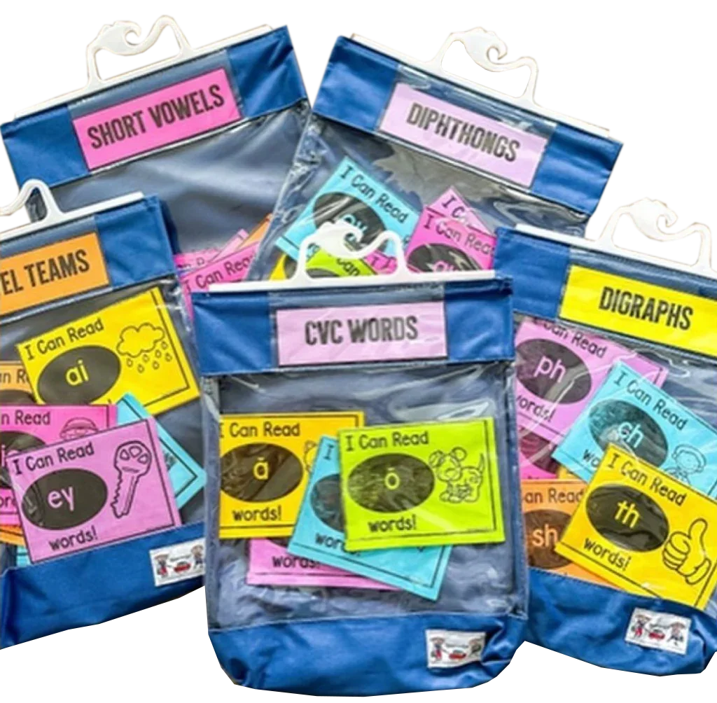 Seat Sack® Read-N-Go classroom book bags for phonics and reading practice.