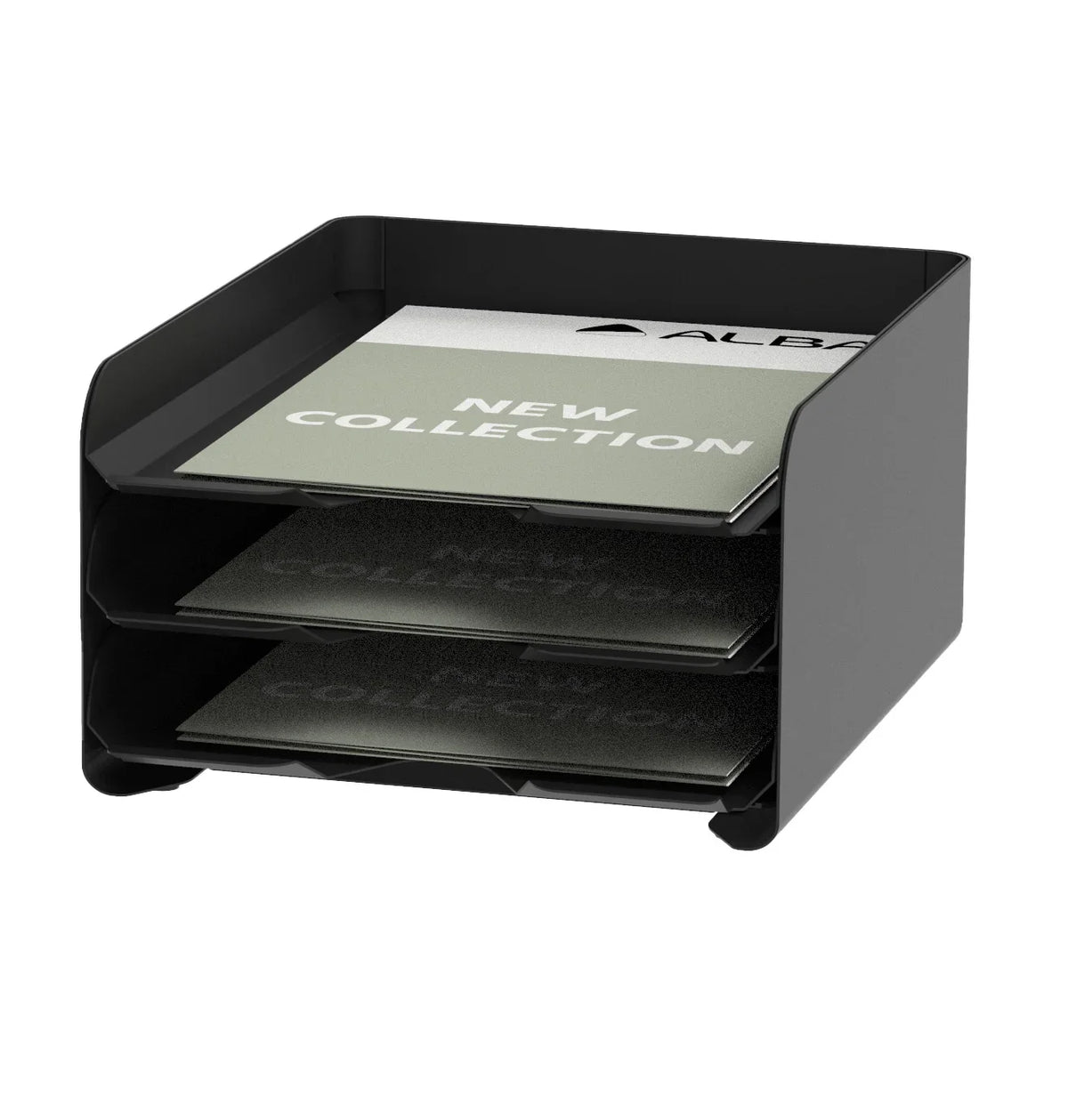 Alba O'desk black metal storage module with three pull-out drawers for documents.