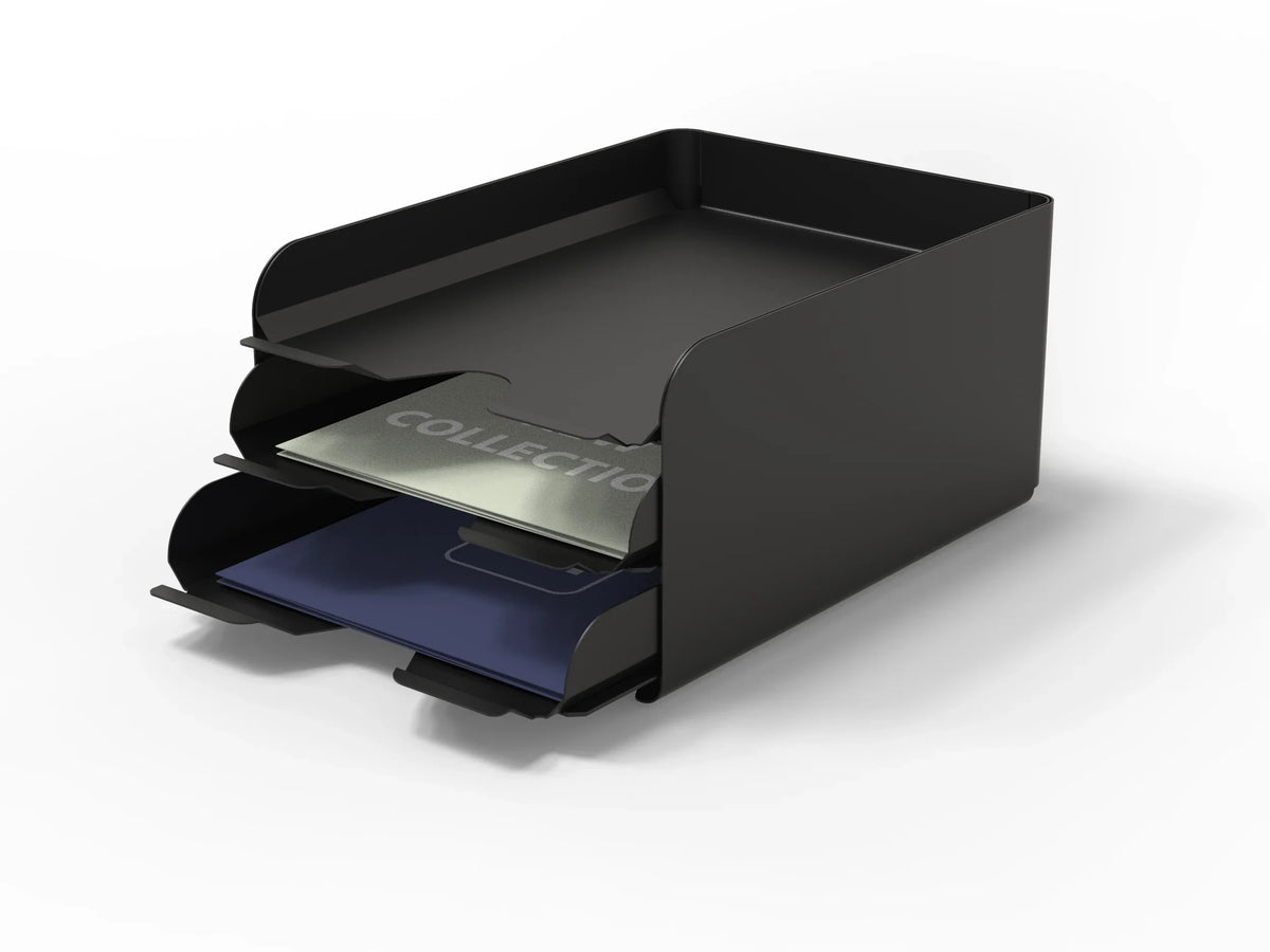 Alba O'desk black metal storage module with three pull-out drawers for office organization.