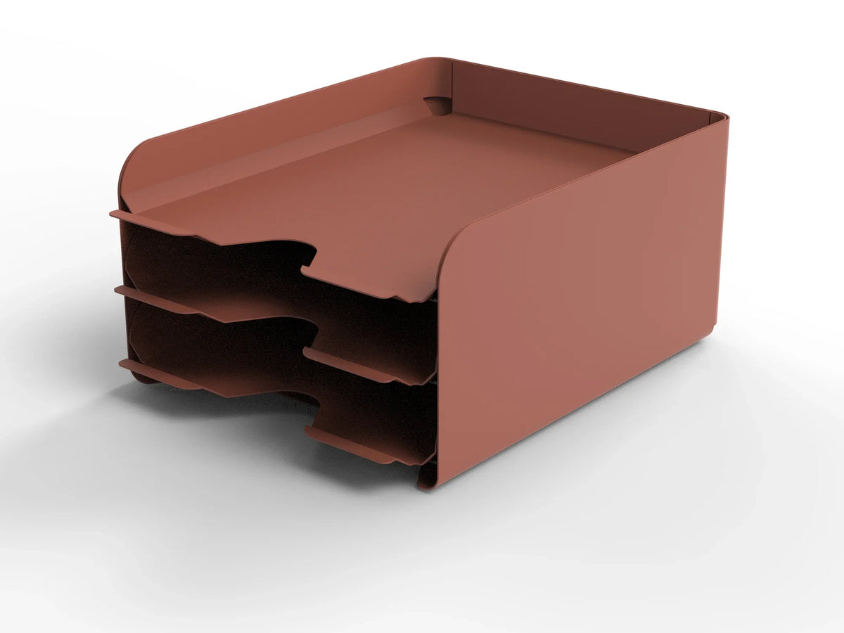 Alba O'desk metal storage module with three pull-out drawers in a terracotta finish.