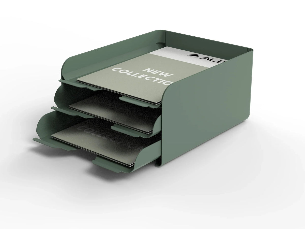 Alba O'desk Metal Storage Module with three pull-out drawers in sage green