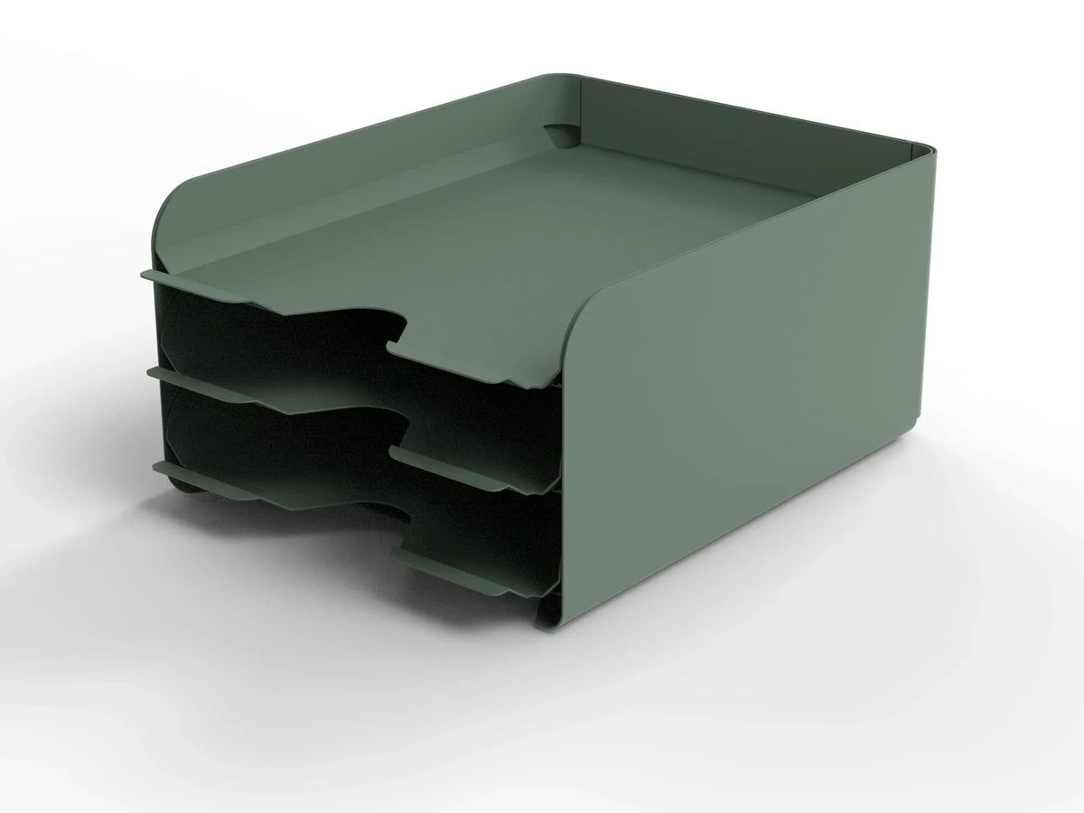 Alba O'desk metal storage module with three pull-out drawers in sage green