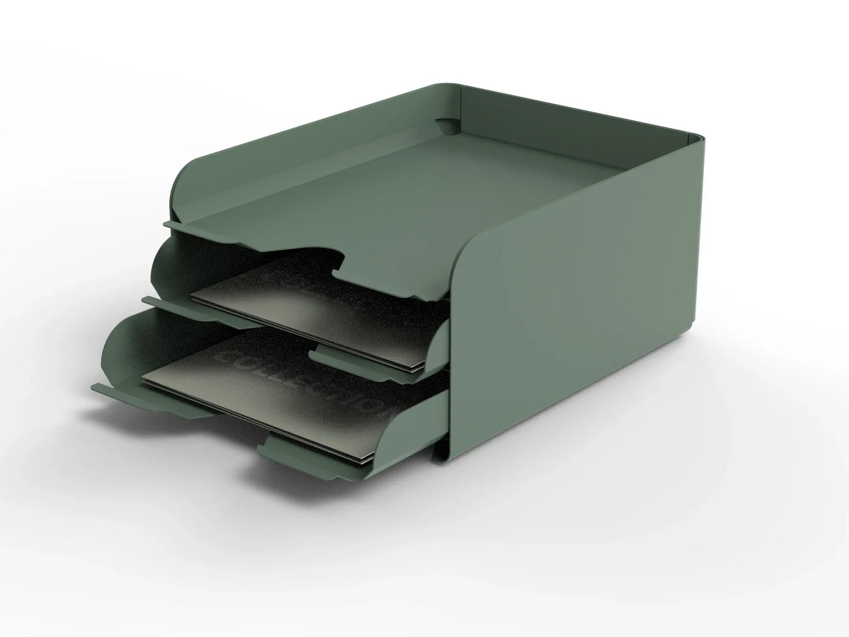 Alba O'desk metal storage module with three pull-out drawers in a sage green finish