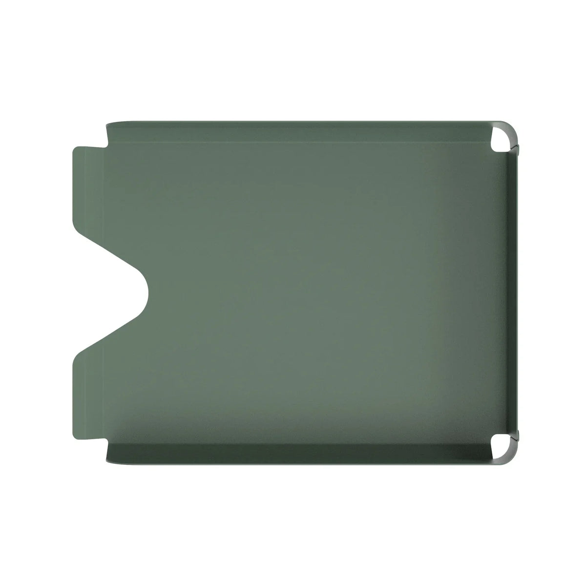 Top view of a sage green Alba metal storage module drawer tray