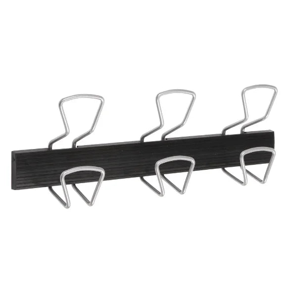 Alba wall coat peg rack with six metal hooks and a black wooden base.