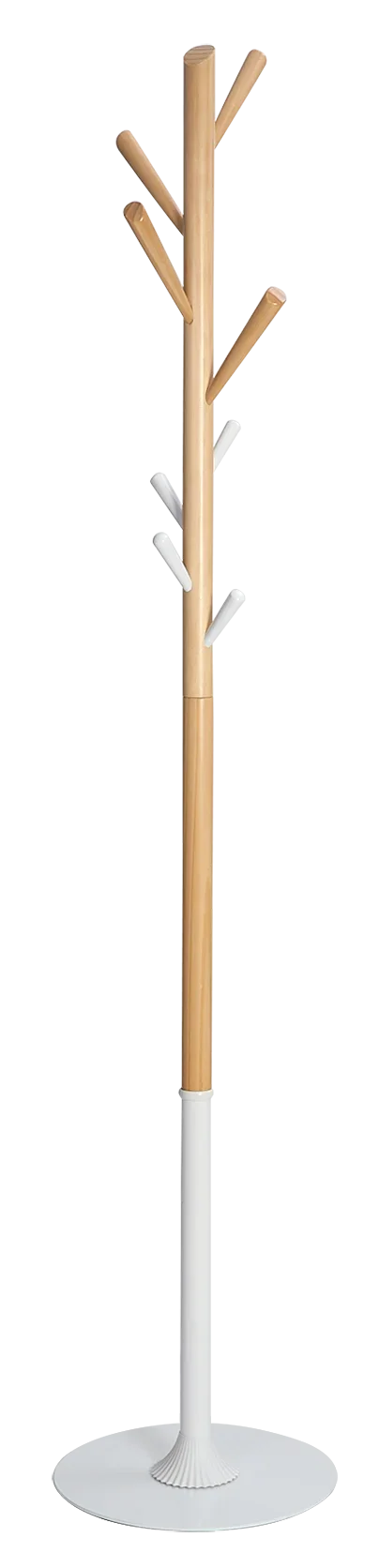 Alba TREE natural wood coat stand with white base and multiple hanging pegs