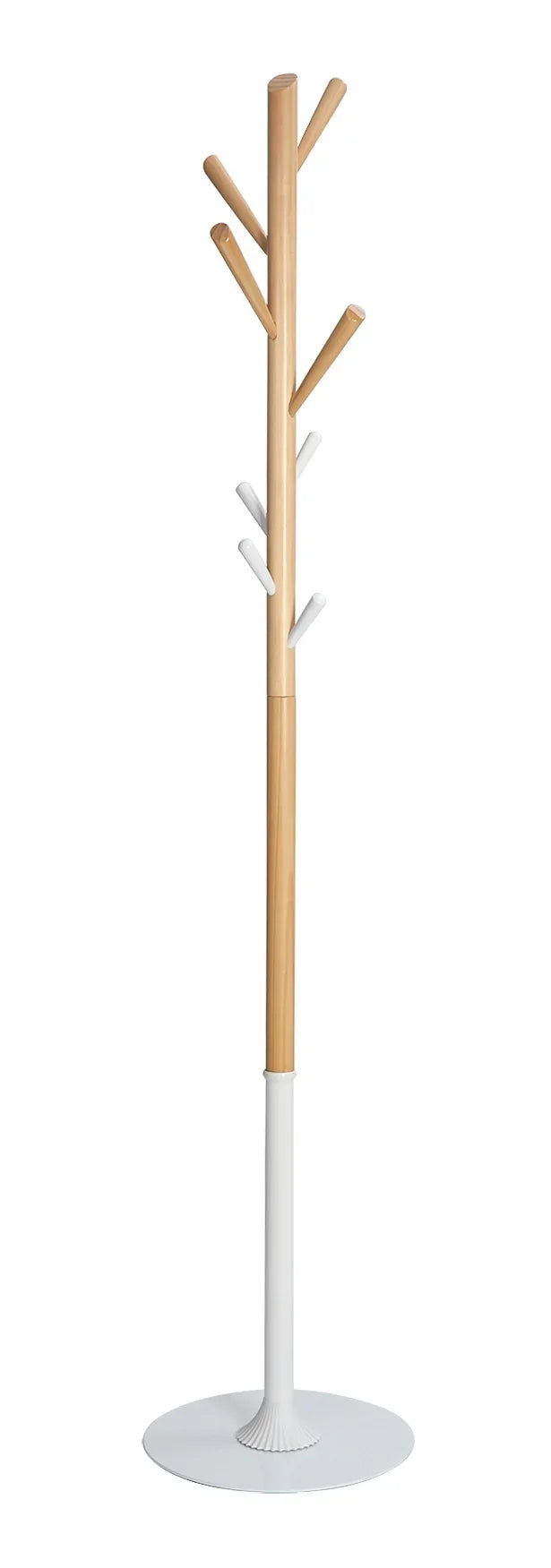 Alba TREE natural wood coat stand with white base and hooks