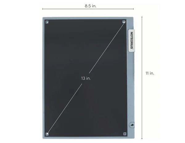 Digital writing tablet with 8.5 x 11 inch screen, labeled Notebius, on white background