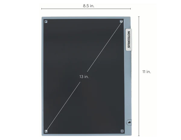 Digital writing tablet with 8.5 x 11 inch screen, labeled Notebius, on white background
