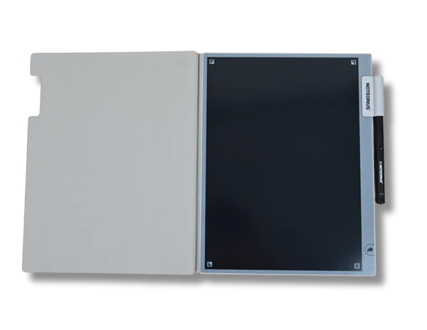 Digital writing tablet with pen on white background, ideal for office or school notes