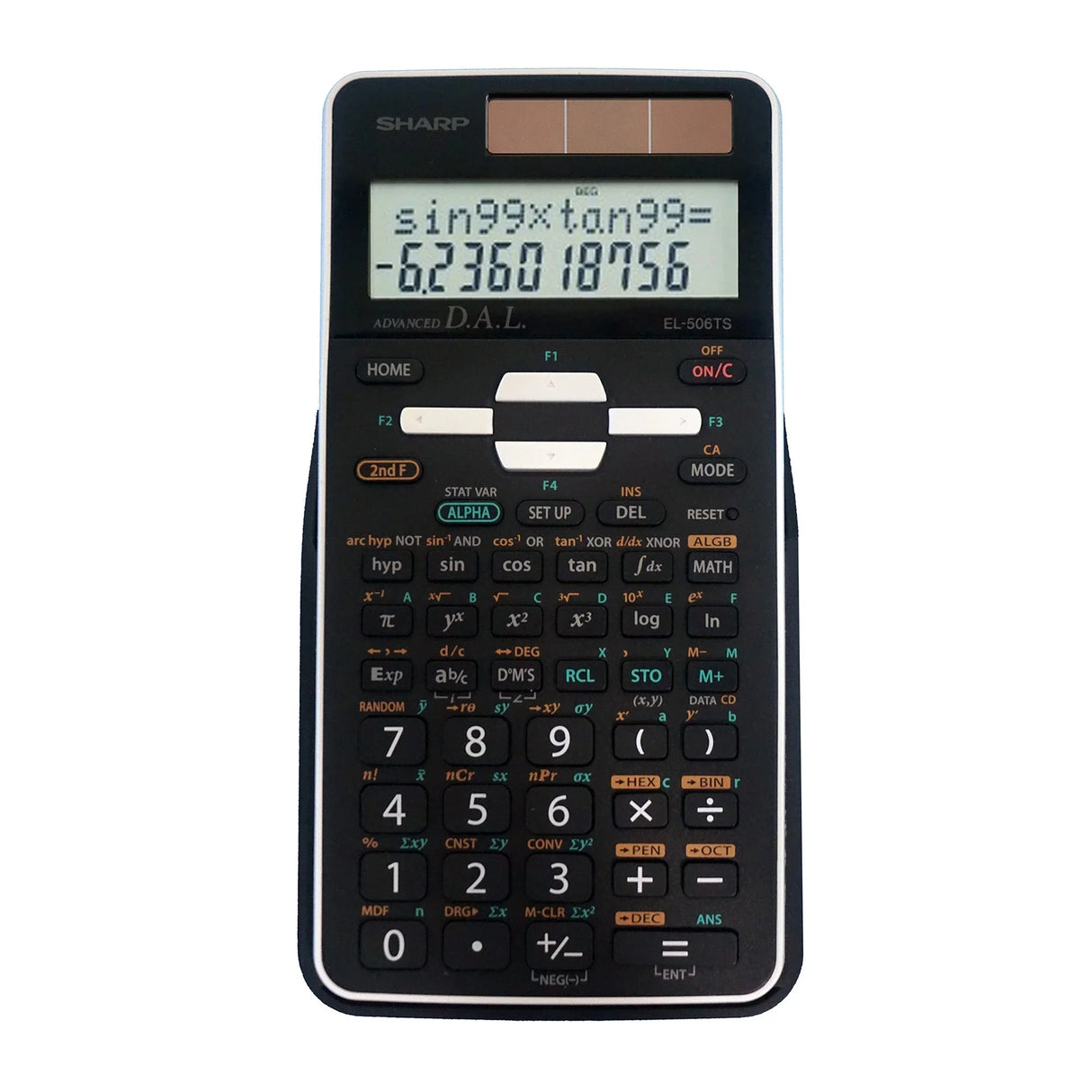 Advanced scientific calculator with solar panel and multi-line LCD display