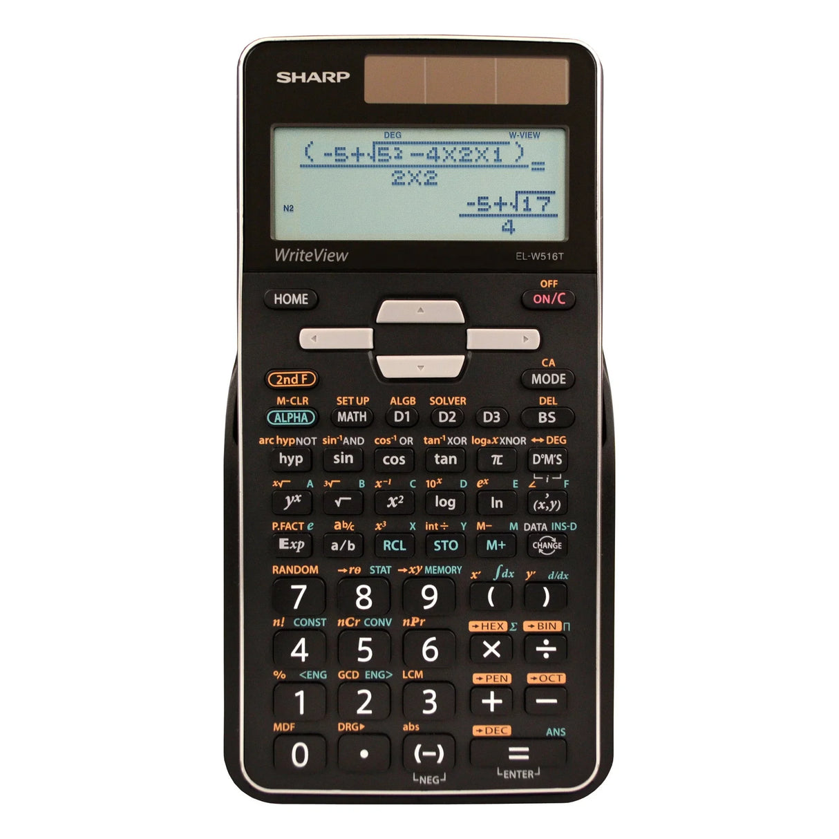 Advanced scientific calculator with four-line display and multi-colored function keys