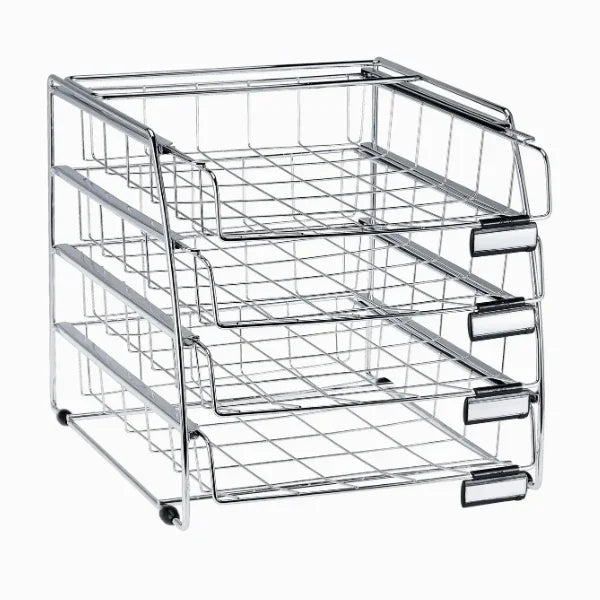 Alba 4 drawer metal letter tray organizer in chrome finish