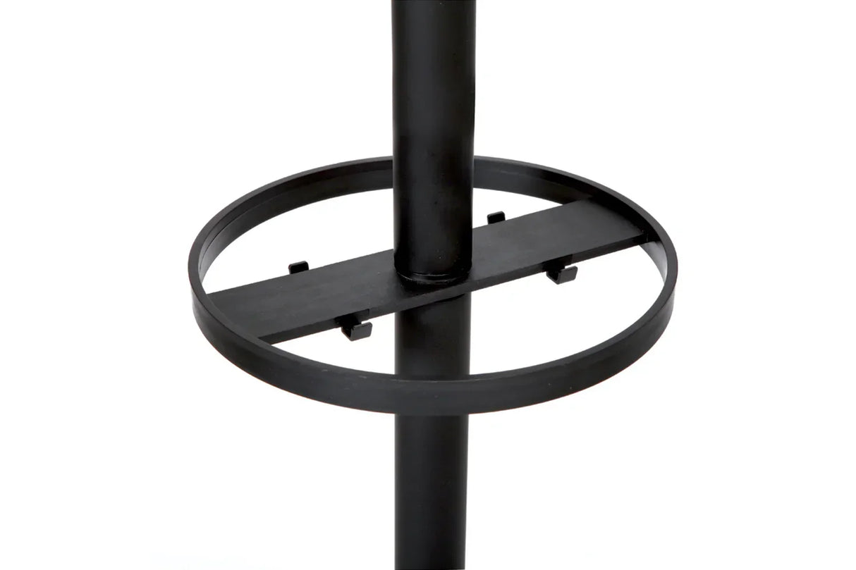 Black circular base with hooks for standing desk or office organizer