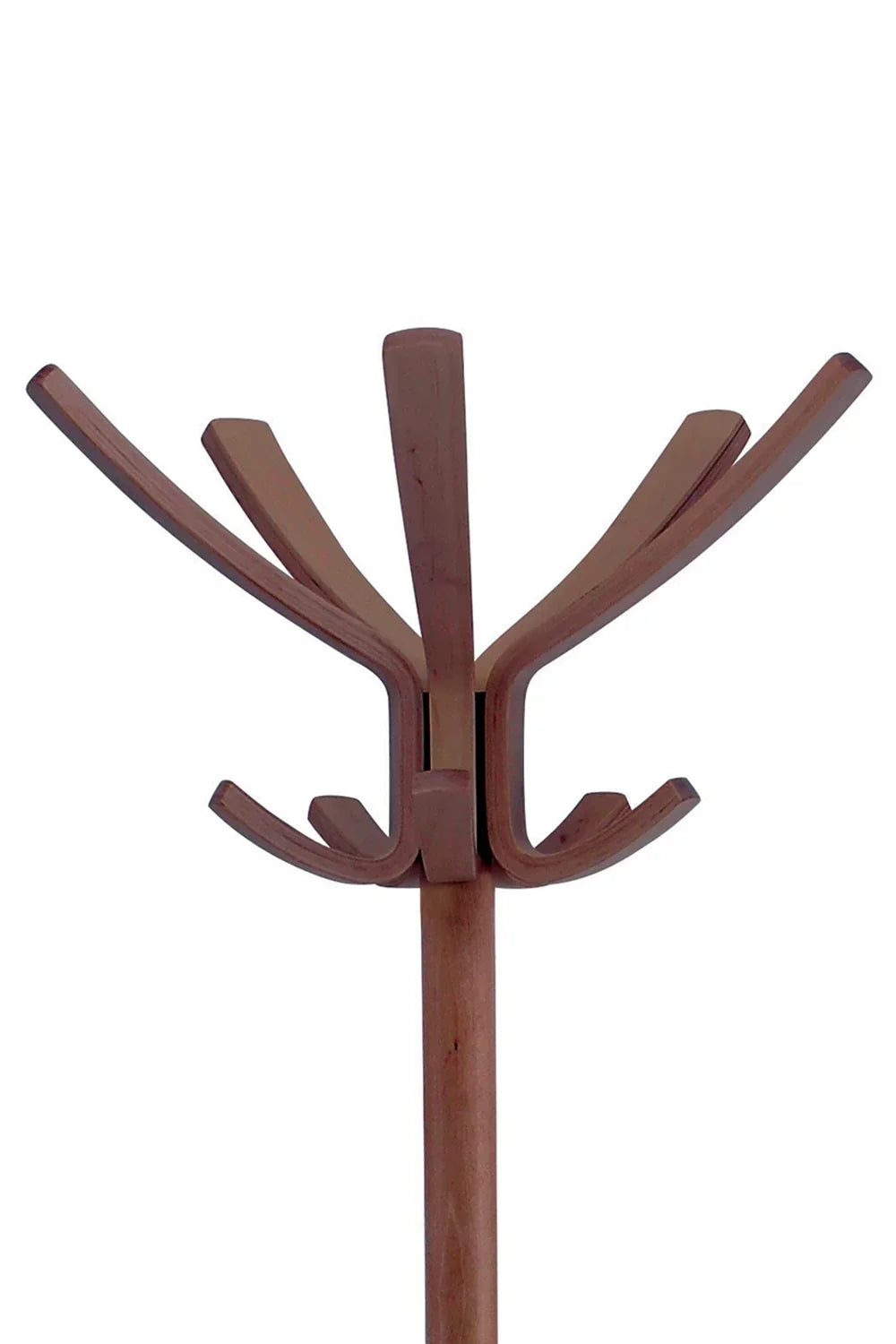 Wooden coat rack with multiple curved hooks for office or home organization
