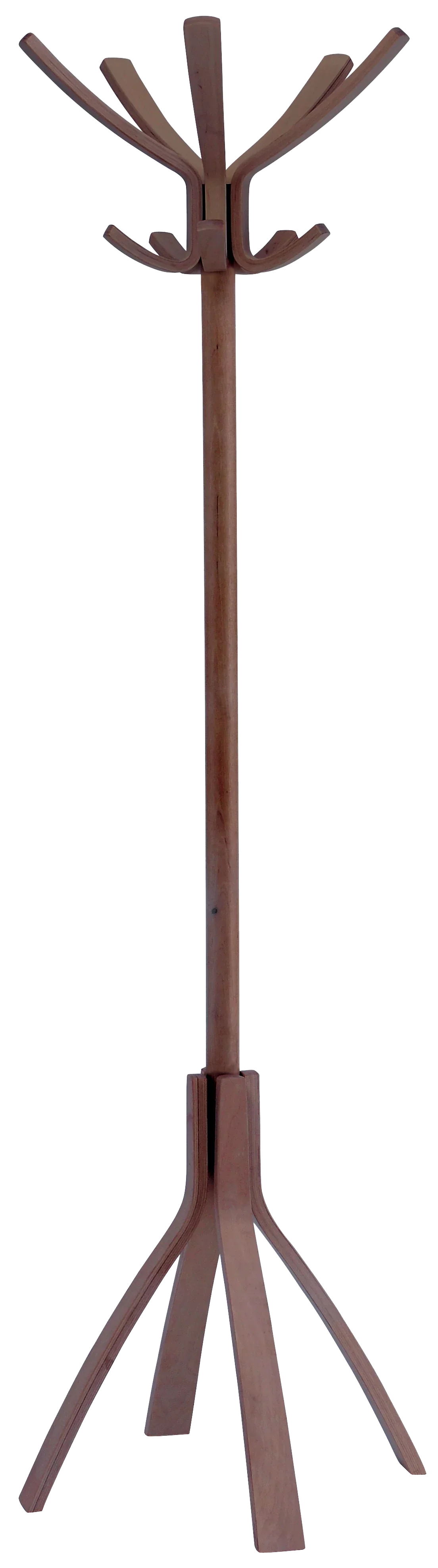 Wooden coat rack with multiple hooks and tripod base for home or office organization