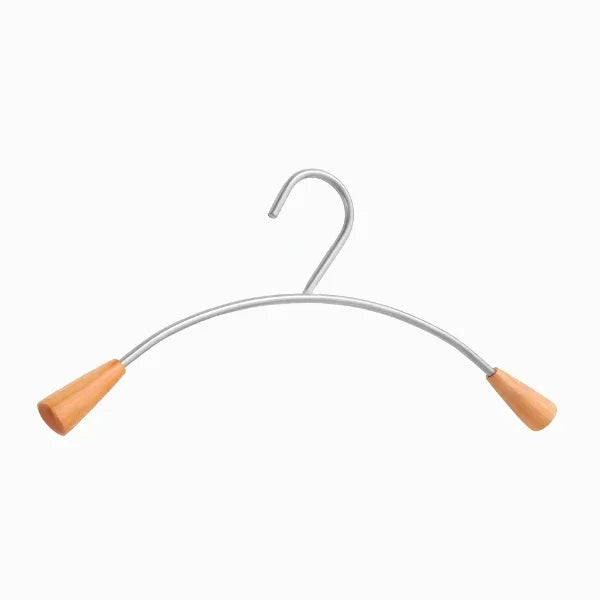 Alba metal clothes hanger with silver finish and natural wood ends