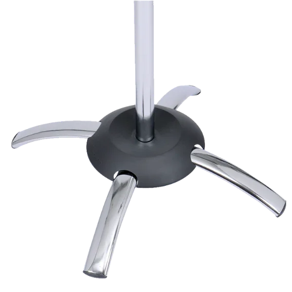 Chrome coat stand base with four curved legs and umbrella holder, office furniture