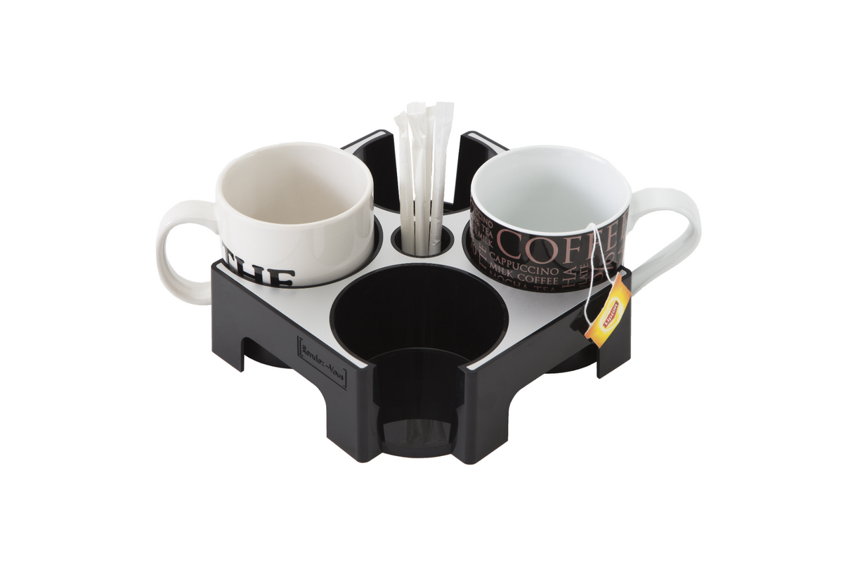 Alba Rendez-Vous Mug Carrier – 4-Cup Coffee Mug Holder with Sugar and Stirrer Storage
