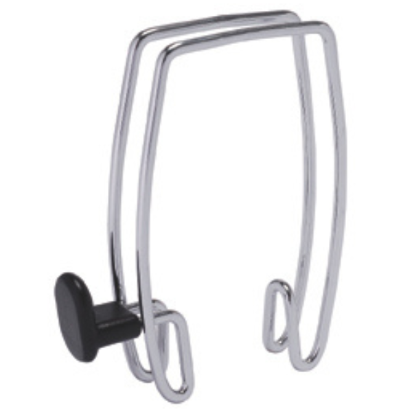 Double-sided chrome coat hook for office panel partitions with black plastic tip