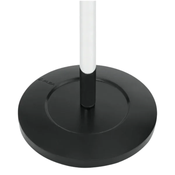 Modern coat stand base with round black platform and vertical white pole