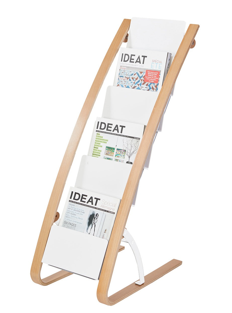 Alba Magazine Display Stand – 6-Pocket Wooden Scandinavian Brochure Rack