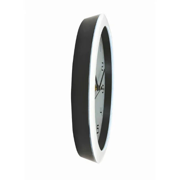 Side profile view of the Alba Silent Office Wall Clock with a black and white frame.