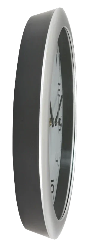 Modern wall clock with black frame and white face for office or home workspace