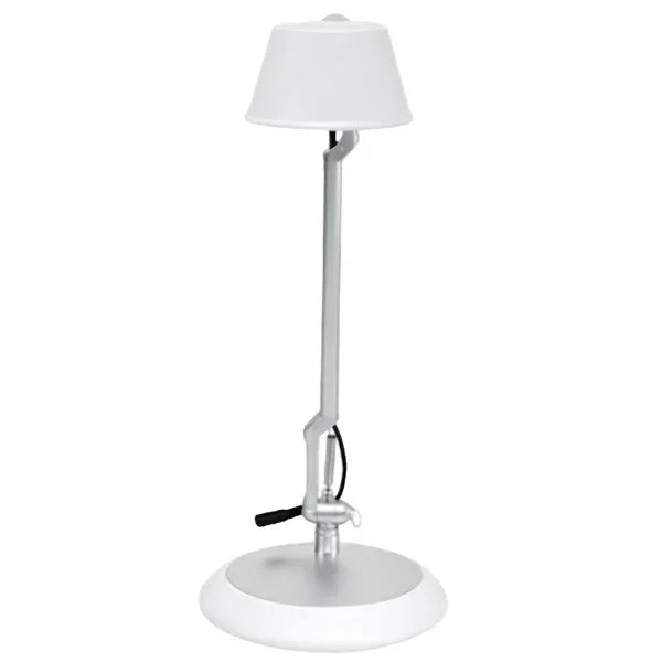 Alba white LED desk lamp with adjustable articulated arm and round base