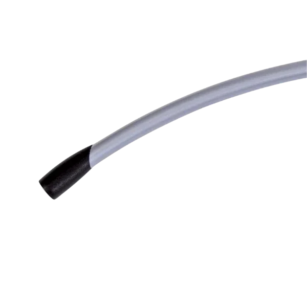Close-up of a metal clothes hanger with a black ABS shoulder tip