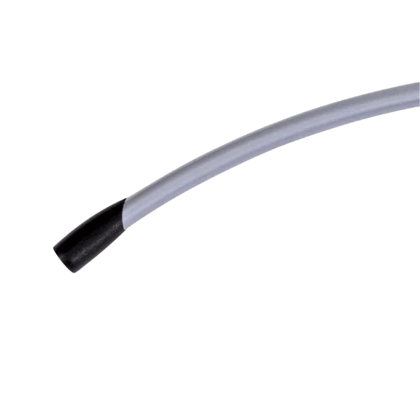 Close-up of a metal clothes hanger with a black ABS shoulder tip