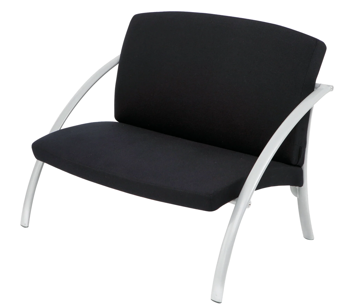 Modern black two-seat reception chair with curved silver metal arms