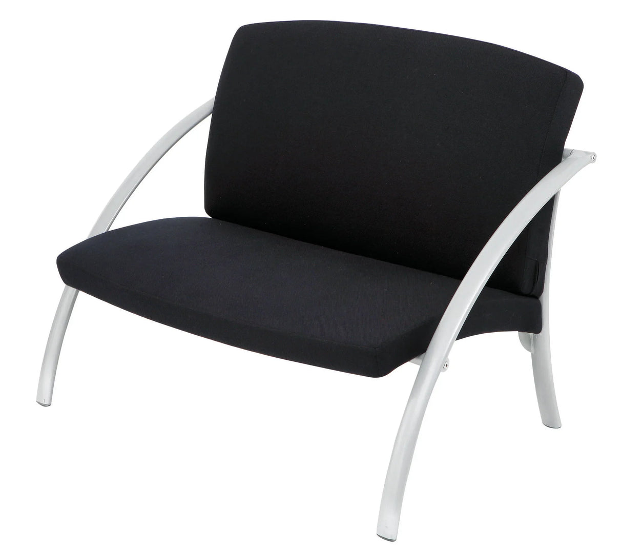 Modern black two-seat reception chair with silver metal frame, ideal for office waiting areas