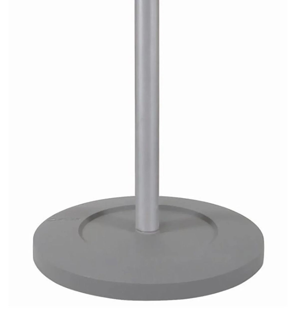 Sturdy gray base and silver pole of a standing desk for office or home workspace productivity.