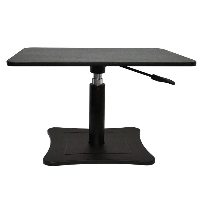 Black adjustable standing desk converter for office or home workspace productivity