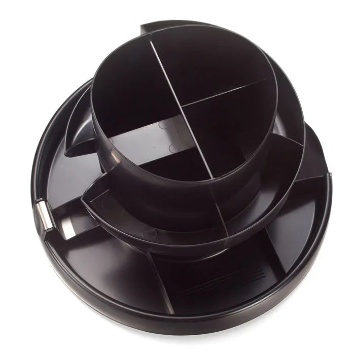 Black deluxe rotary desk organizer with multiple compartments for office supplies