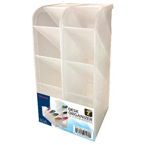 Clear desk organizer with 11 compartments for office supplies and workspace storage