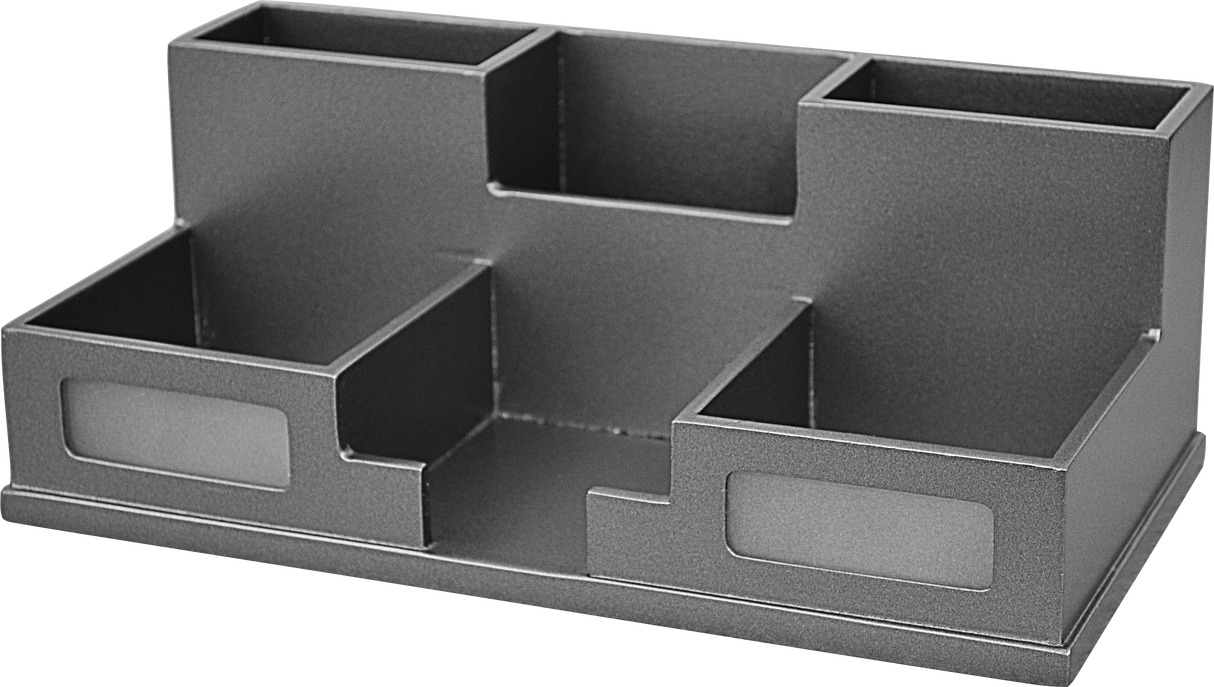 Black multi-compartment desk organizer for office supplies and workspace organization
