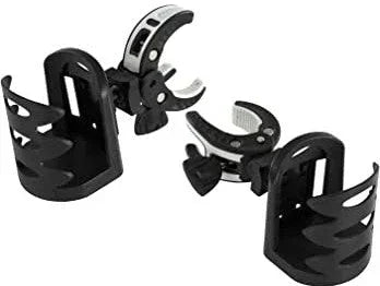 Black adjustable cup holders for desks or bikes, ideal for office or on-the-go use