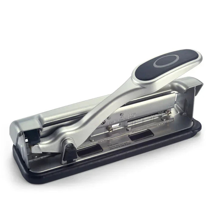 Heavy-duty metal hole puncher with ergonomic handle for office and school paper tasks