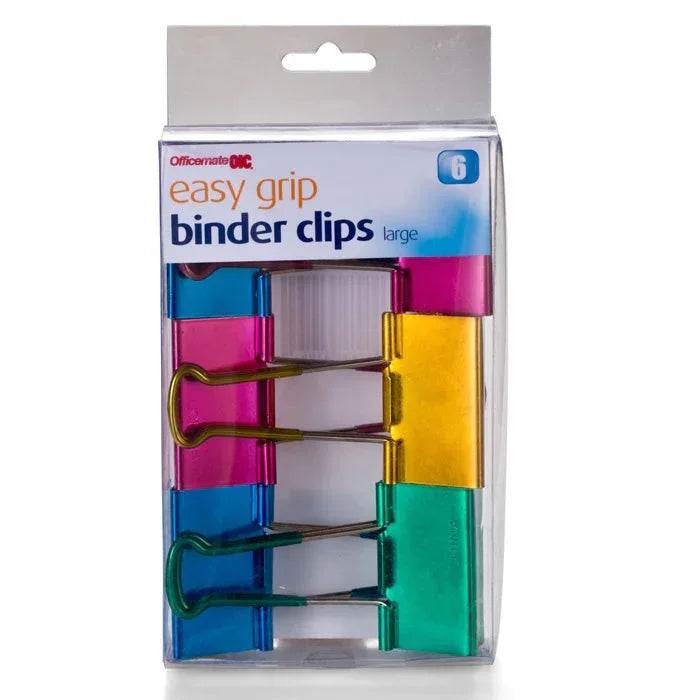 Colorful large easy grip binder clips in packaging for office organization
