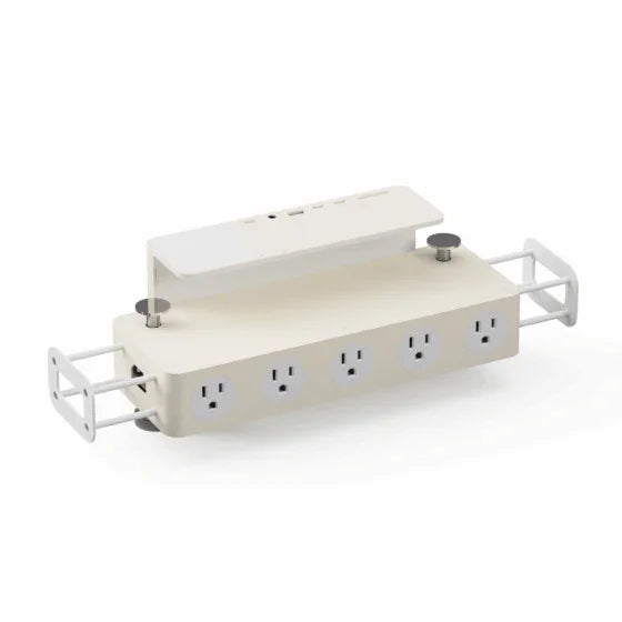 Ivory desk power strip organizer with USB ports and multiple AC outlets