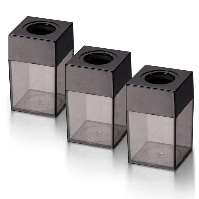 Three black and transparent cube organizers for office desk storage
