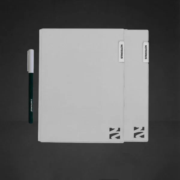 Set of two smart digital notebooks with tabs and a stylus pen on a dark background
